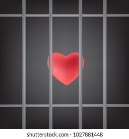 dramatic red heart was Imprisoned  in prison bars, vector illustration 