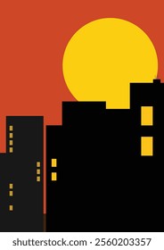 Dramatic Red Sky with Shimmering City and Supermoon Poster