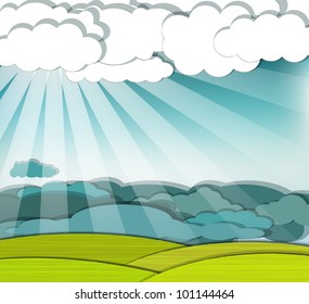 Dramatic scene with sunrays finding their way through the clouds, eps10 vector