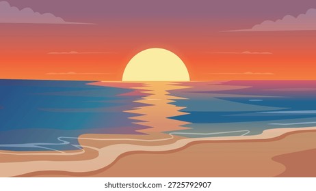 Dramática puesta del sol del mar Vista del horizonte