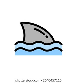 A dramatic shark fin in colored outline style. Great for beach safety posters, ocean exploration content, and marine wildlife education.