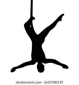 Silhueta Dramática de Aerialist Executando um Truque de Cabeça para Baixo em Tecido