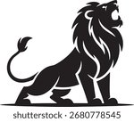 Dramatic silhouette of a roaring lion in profile view, showcasing its powerful mane, sharp features, and dominant presence. Perfect for concepts of wildlife, strength, authority, ferocity, and the maj