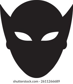 A dramatic silhouette of a superhero mask, featuring pointed ears and large, stylized eyes.