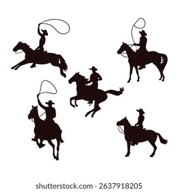 Dramatic silhouettes of cowboys riding horses at sunset. Western scene. horseback rider riders desert landscape black white