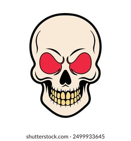 Dramatic skull illustration featuring glowing red eyes for an intense, eye-catching effect. Ideal for designs needing a bold and striking visual.