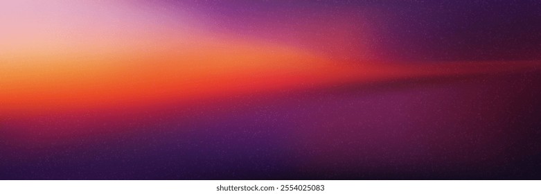 Dramatic sunset sky gradient mesh bg with noise texture. Vibrant blurred background with soft color transition. Ombre neon wallpaper. Vector illustration