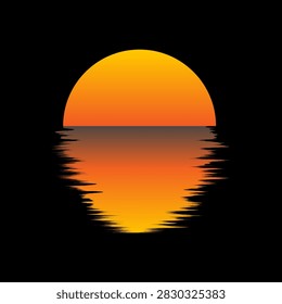 Dramatic sunset with vivid orange and yellow hues reflected on dark, rippling water. Evokes a serene yet powerful natural scene.