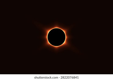 A dramatic total solar eclipse captured against a dark background, featuring the Moon completely covering the Sun and creating a brilliant glowing corona. Ideal for themes related to science, astronomy, eclipses, celestial bodies, and the wonders of the universe.