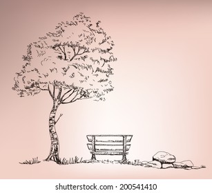 dramatic tree standing beside chair in the lonely scene