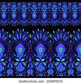 dramatic vector fashionable border design. detailed traditional floral and paisley motifs in horizontal layout. 