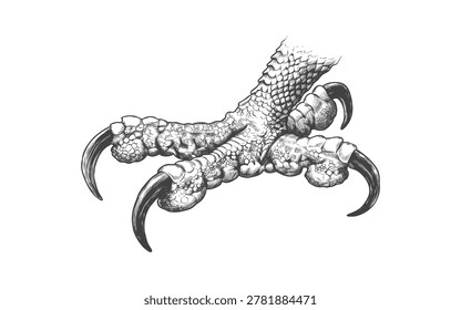 A dramatic vintage illustration of an eagle talon in a tight, grabbing gesture. Perfectly crafted for dark apparel graphics, heraldic shields, and aggressive mascot logos.