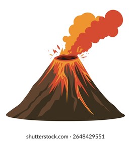 Dramatic volcano eruption with molten lava isolated vector illustration on white background