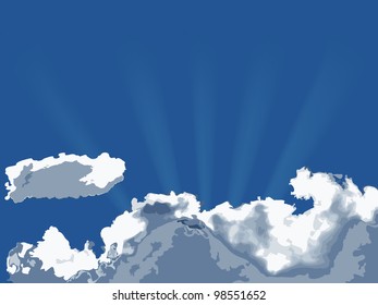 Dramatic white clouds and the blue sky