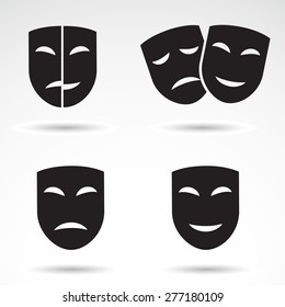 Dramatical masks - icons isolated on white background. Vector art.