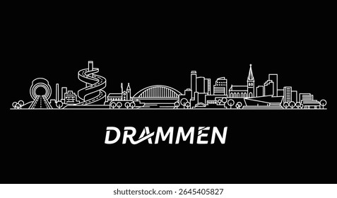 Drammen Norway Skyline Cityscape Illustration.