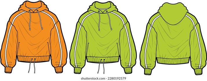 Drape Hoodie Board front and back flat sketch technical drawing vector illustration template