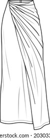 draped skirt fashion flat sketch vector illustration