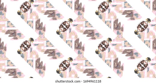 Drapery curves pagan tripe seamless pattern. Indian old surface background. Vector ornament.