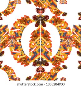 Drapery curves pagan tripe seamless pattern. Indian old surface background. Vector ornament