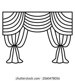 Drapery for theater curtains. Massive curtain for the stage. Vector icon, outline, isolated, 48x48 pixel. Editable stroke.