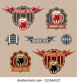 Draught beer, set of retro labels and elements, EPS 8, CMYK.