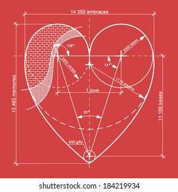 Draught Heart Illustration Vector sketch that represents heart as engineering draught