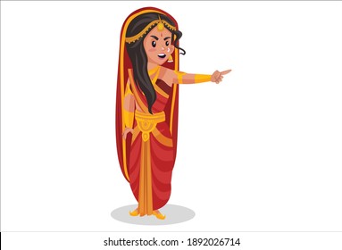 Draupadi is angry and pointing finger. Vector graphic illustration. Individually on a white background.