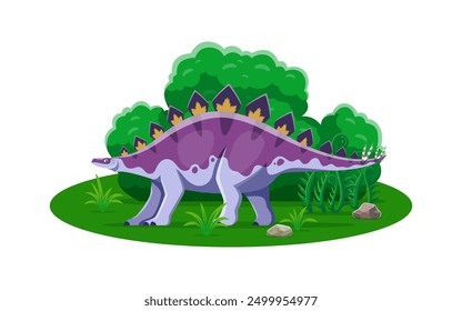 Dravidosaurus prehistoric dinosaur cartoon character. Isolated vector herbivore ancient reptile dino animal with spiked back in natural environment with green plants. Late Cretaceous era lizard