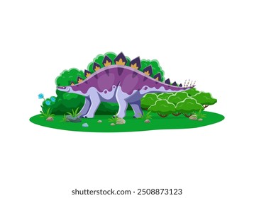 Dravidosaurus prehistoric dinosaur cartoon character. Isolated vector herbivore ancient reptile dino animal in natural environment with green plants. Late Cretaceous era lizard, paleontology science