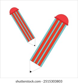 draw 2 pencils in blue and red