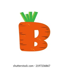 draw an alphabet letter "B" with an image of a vegetable carrot, on a white background