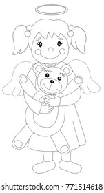 Draw of a Angel hugging a teddy bear