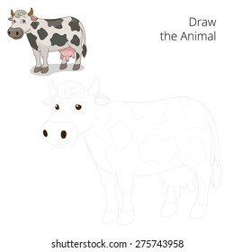 Draw the animal cow educational game vector illustration