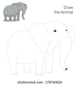 Draw animal elephant educational game vector illustration