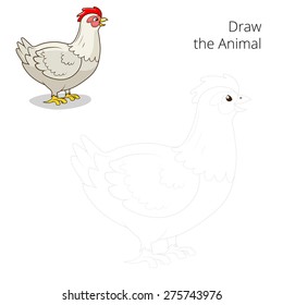 Draw the animal hen chicken educational game vector illustration