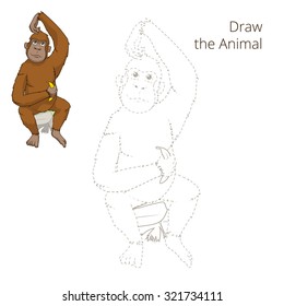 Draw the animal orangutan educational game vector illustration