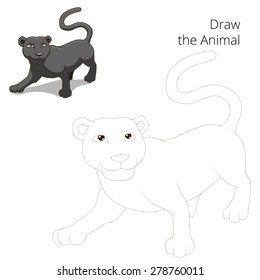 Draw animal panther educational game vector illustration