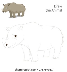 Draw animal rhino educational game vector illustration