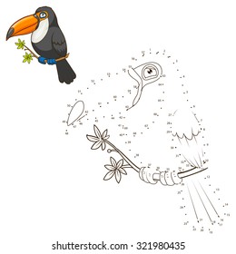 Draw the animal toucan educational game vector illustration