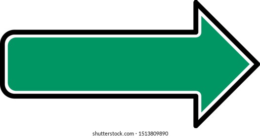 draw arrow icon to the right with green and black border, arrow button with white isolated background.