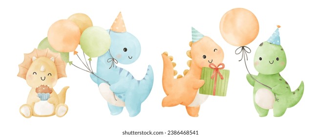 Draw baby dinosaur For nursery birthday kids Sweet dream concept Watercolor style