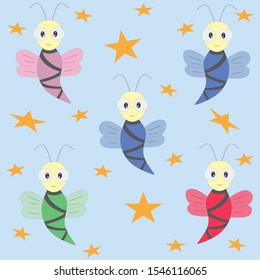 draw bee with star in blue background