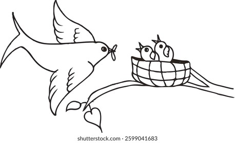 draw birds nest drawing easy