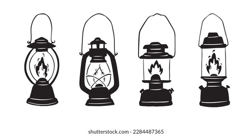  Draw black kerosene lamp on white background.