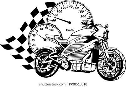 draw in black and white of Motorcycle racer sport vector illustration design