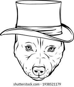 draw in black and white of pitbull dog with hat vector illustration design