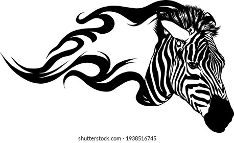 dibujo en blanco y negro de cabeza de cebra con llamas Diseño de ilustración vectorial