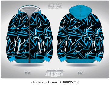 Draw blue black geometric lines pattern design, illustration, textile background for sports t-shirt, football jersey shirt mockup for football club. consistent front view