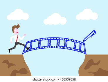Draw bridge for business man over hill , victor illustrator